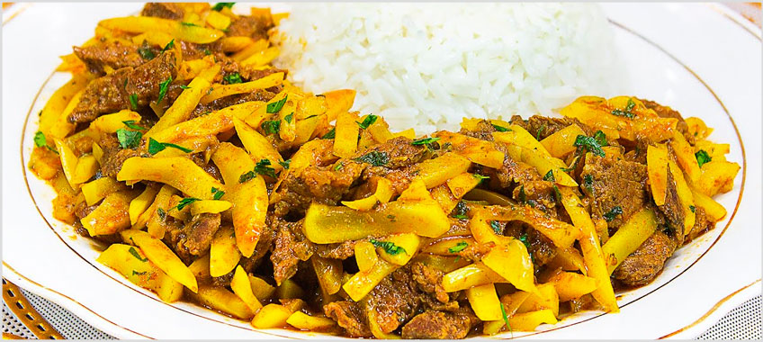 Olluquito con carne al estilo tradicional peruano